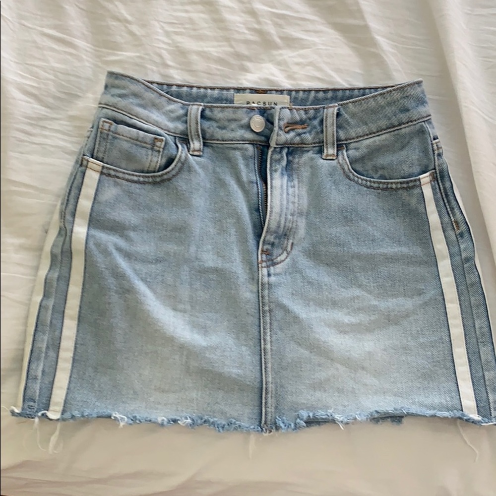 Light wash jean skirt with white stripes